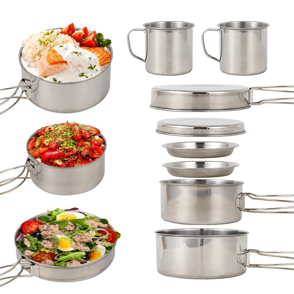 8 pçs/set panelas de acampamen - Paella Pan Steel avaliação e preço